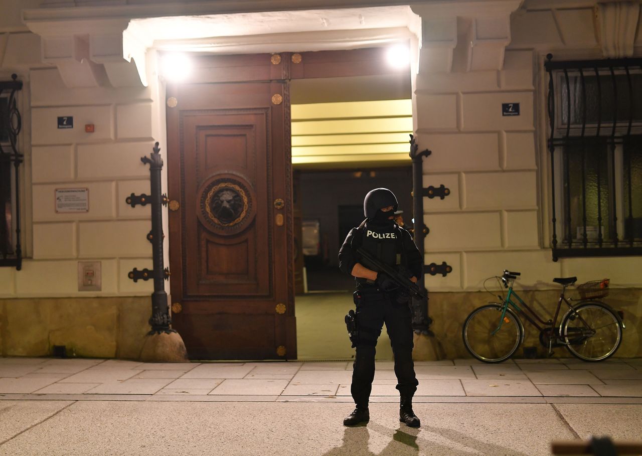 An armed policeman stands guard outside the Interior Ministry in Vienna, Austria on November 2. 