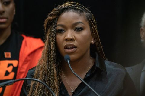 Cherelle Griner, the wife of detained WNBA star Brittney Griner, speaks at a press conference on July 8 in Chicago.
