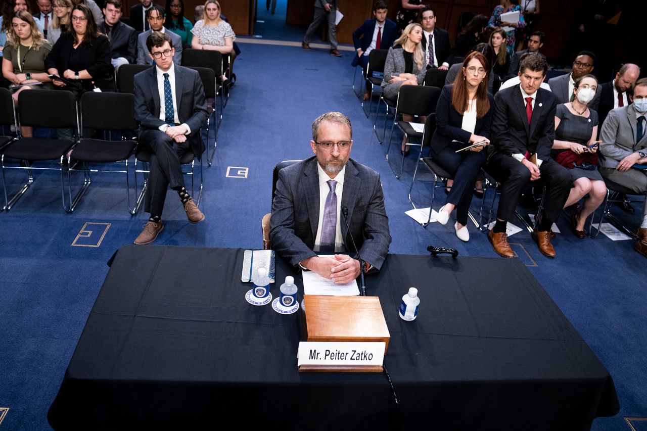 Peiter Zatko testifies before the Senate Judiciary Committee on Capitol Hill in Washington, on September 13.