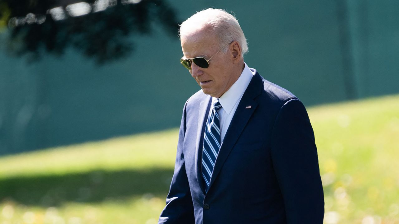 US President Joe Biden walks to board Marine One from the South Lawn of the White House in Washington, DC, on October 13, 2023.