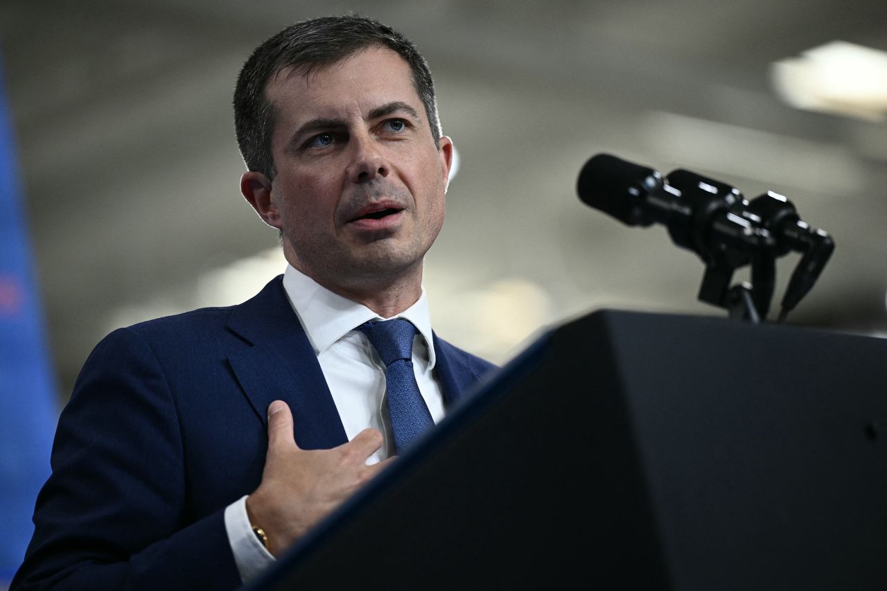 US Transportation Secretary Pete Buttigieg speaks in Ann Arbor, Michigan on September 6.