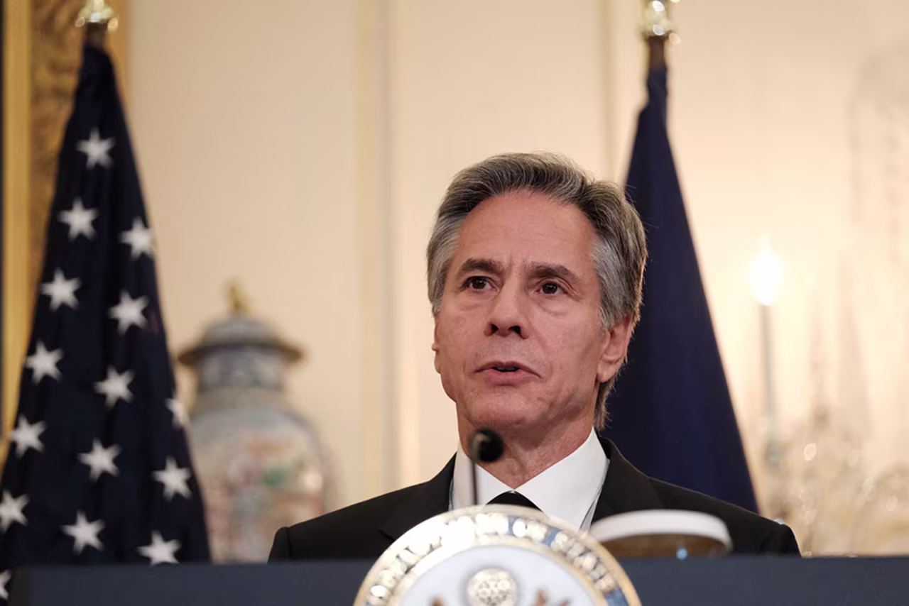 US Secretary of State Antony Blinken speaks to the press at the State Department in Washington, DC, on Oct. 21.