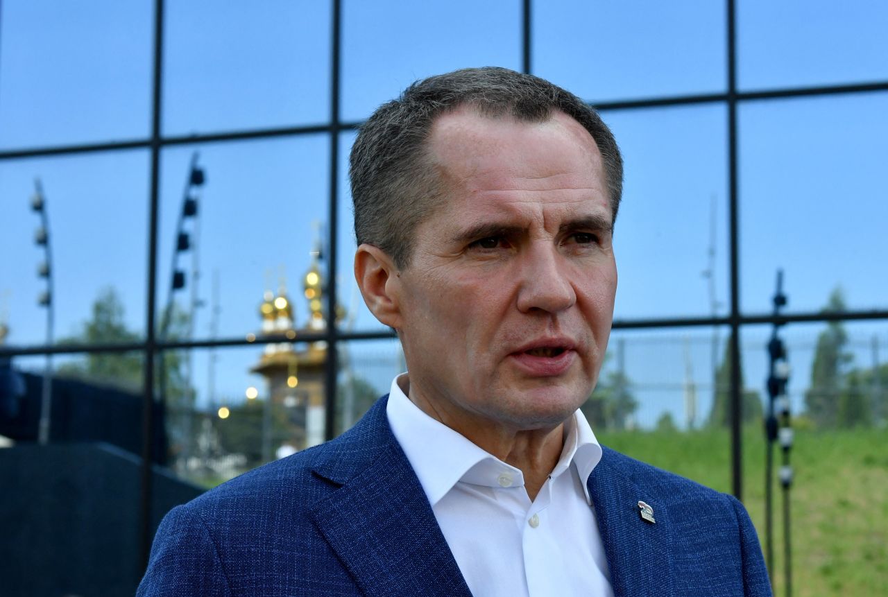 Belgorod region governor Vyacheslav Gladkov talks to the media in Belgorod, Russia, on June 2.