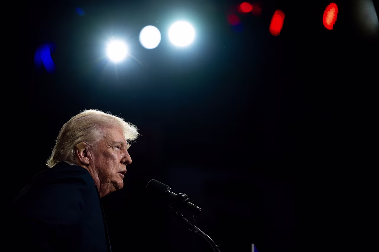 Republican Presidential nominee and former President Donald Trump speaks to attendees during his campaign rally at the Bojangles Coliseum in Charlotte, North Carolina on July 24.