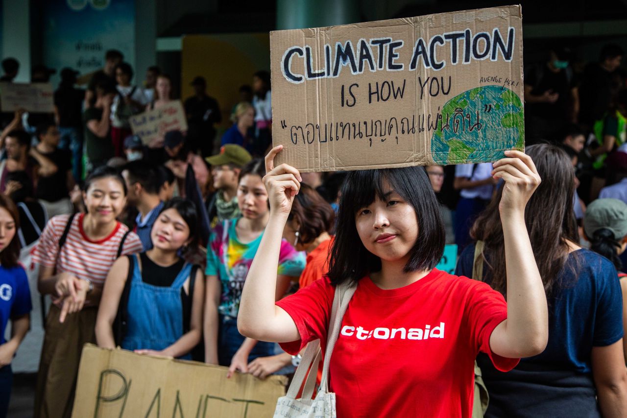 Climate protest in front of the Ministry of Natural Resources and Environment on September 20, 2019 in Bangkok, Thailand. 