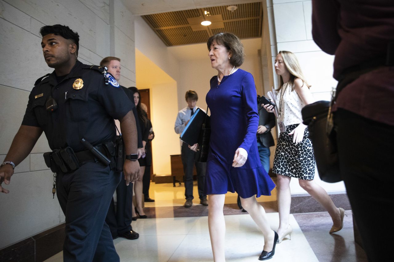 Sen. Susan Collinsarrives at the Office of Senate Security, which houses a 'sensitive compartmented information facility,' or SCIF, where Senators are able to view the report about alleged sexual assaults by Supreme Court nominee Judge Brett Kavanaugh, on Capitol Hill.