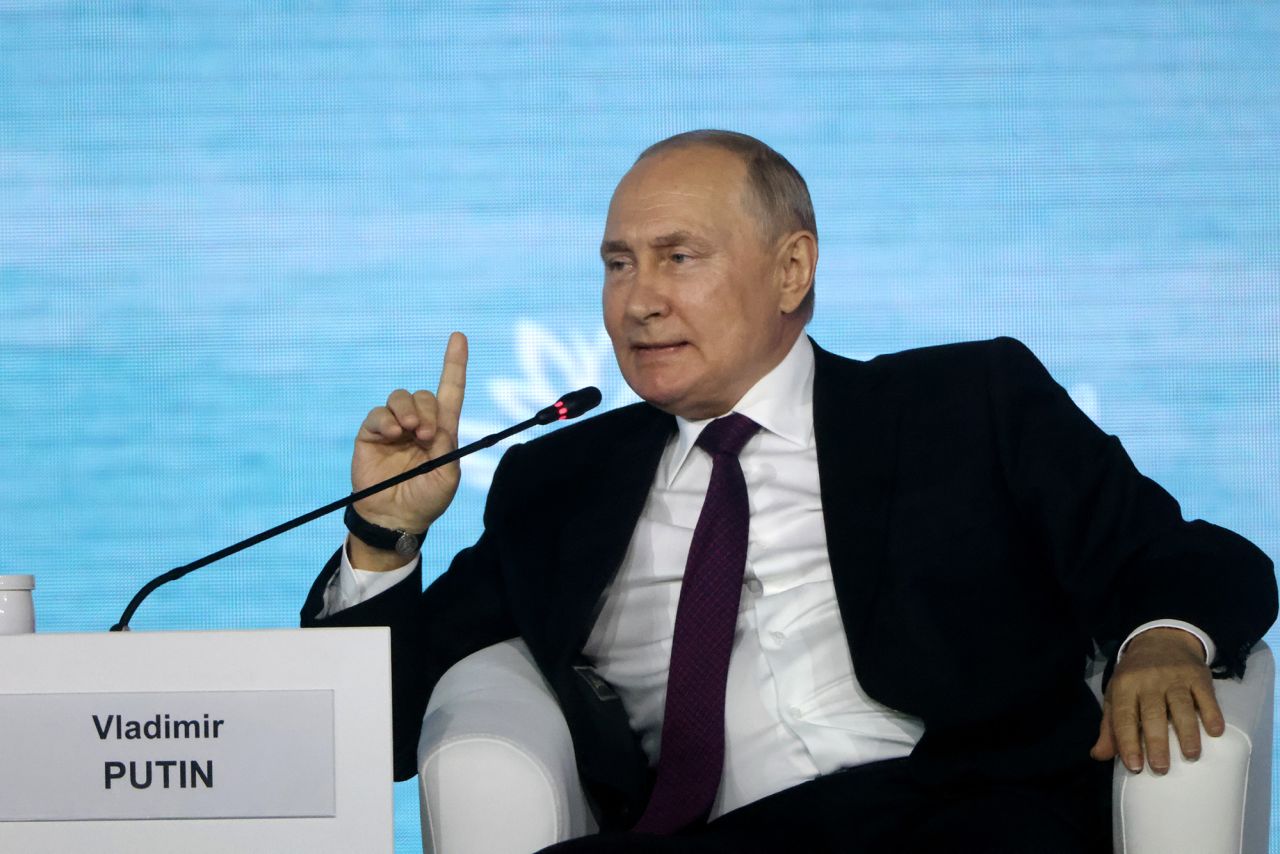 Russian President Vladimir Putin speaks during the Eastern Economic Forum in Vladivostok on Tuesday. 
