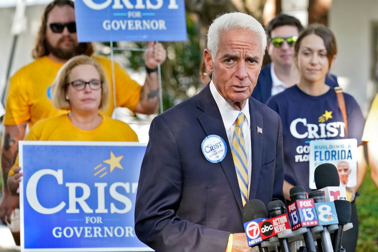 Rep Charlie Crist speaks to the media before voting in St. Petersburg, Florida, on Tuesday.