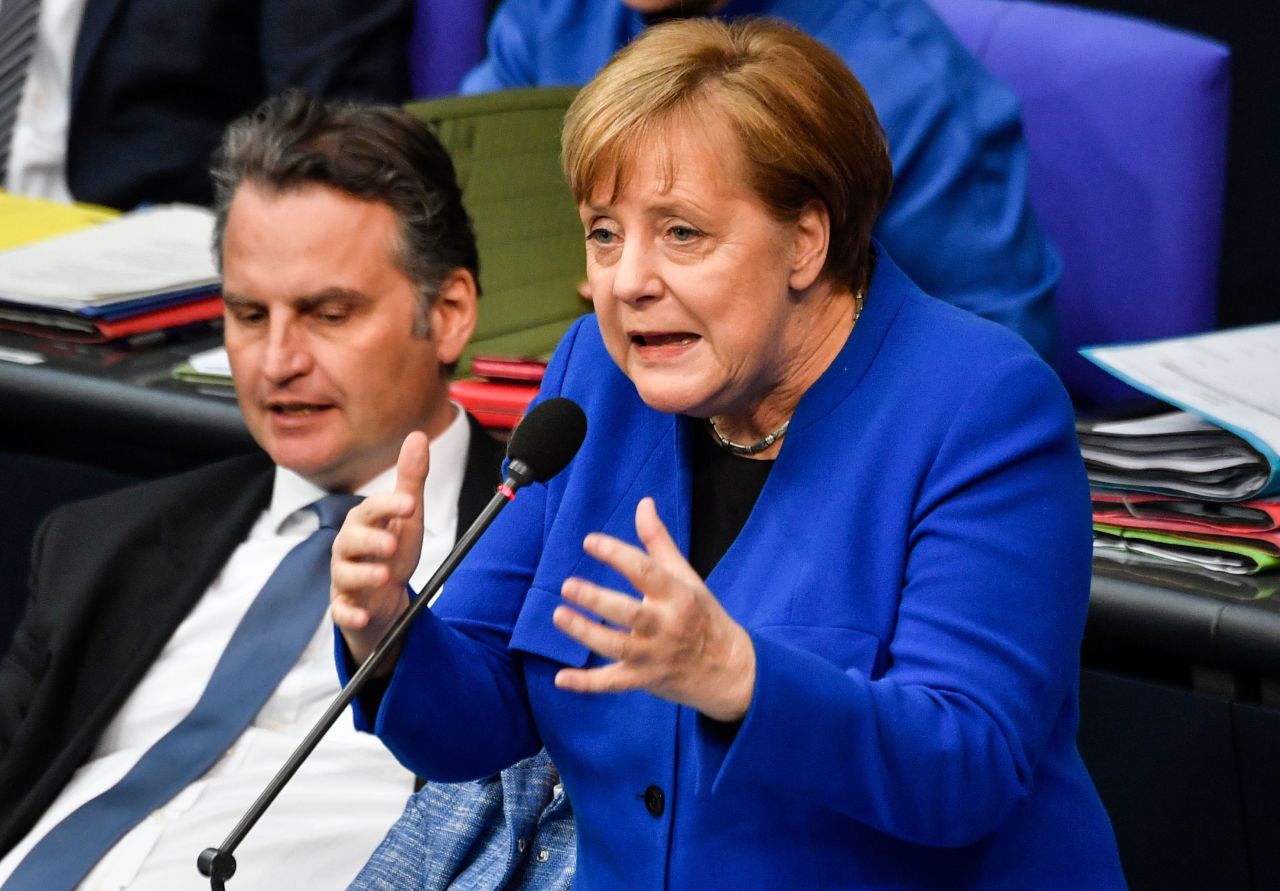 German Chancellor Angela Merkel speaks during question time at the Bundestag, the lower house of Germany's parliament, in Berlin on Wednesday.