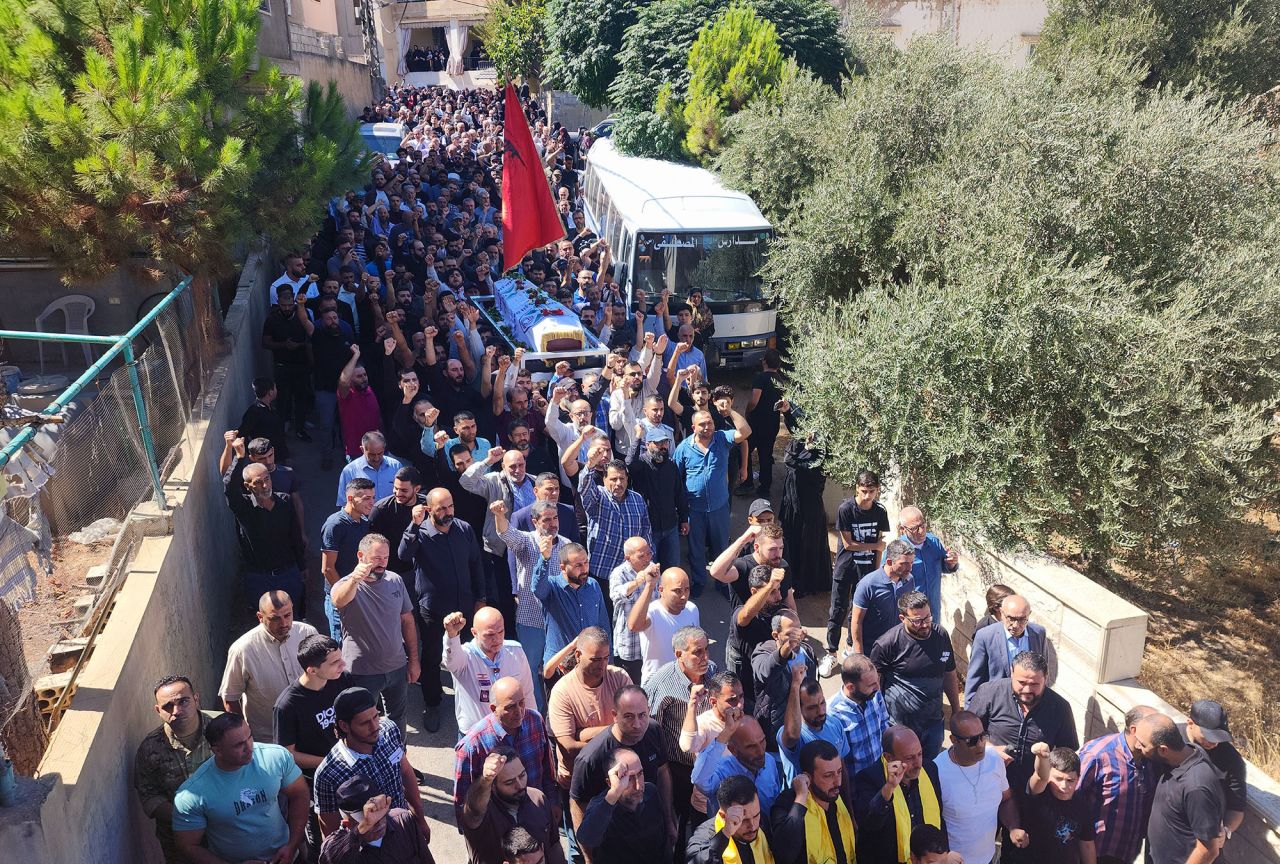 People attend the funeral ceremony for Fatima Abdullah, a nine year old girl who died in a pager explosion, in Beqaa, Lebanon, on September 18.