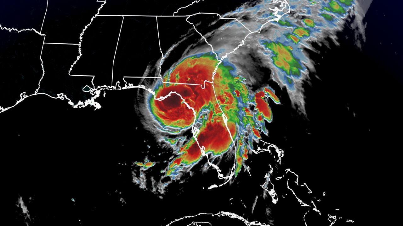 A satellite image captured at 7 a.m. ET Monday shows Hurricane Debby as the storm made landfall.