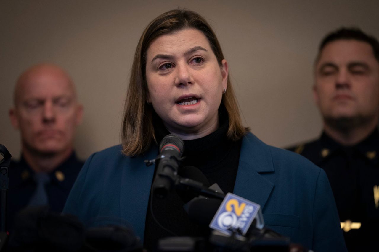 Rep. Elissa Slotkin makes remarks during a press conference on Tuesday. 