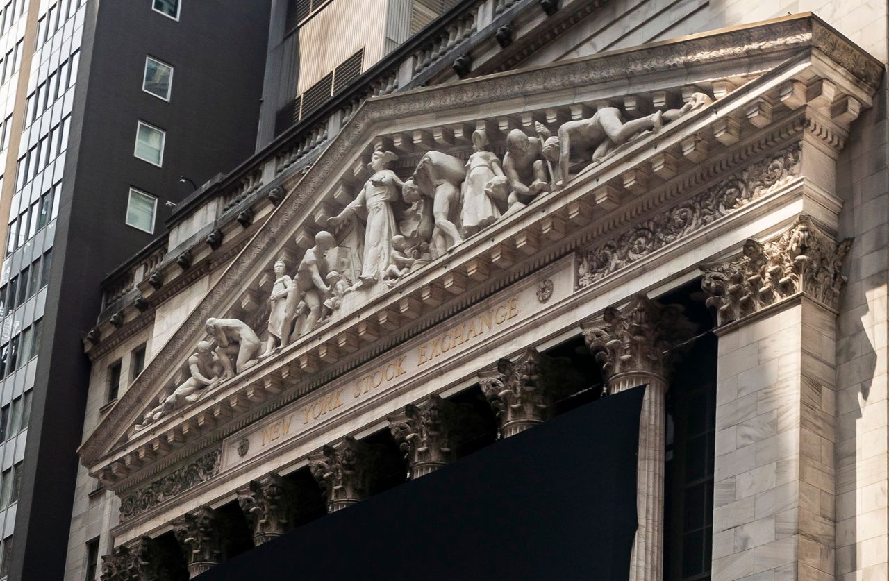 The front of the New York Stock Exchange building is seen in New York City on August 2.