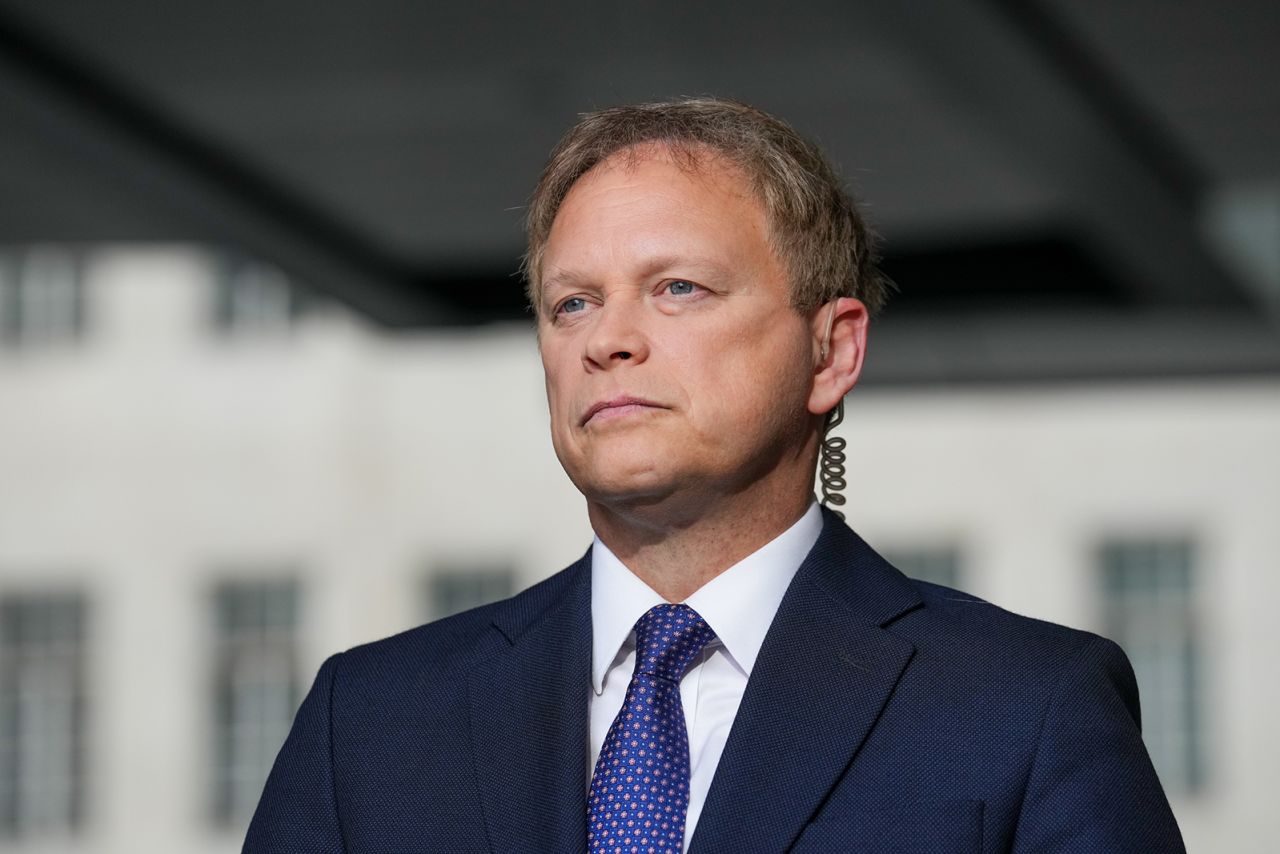 UK Secretary of State for Defence Grant Shapps speaks to the media in London on January 21. 