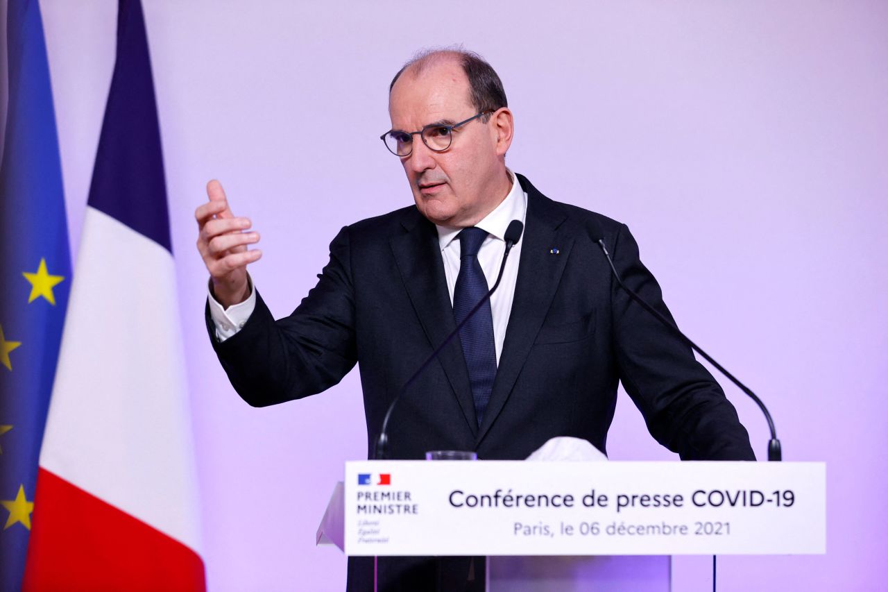 French Prime Minister Jean Castex gives a press conference at the Hotel de Matignon in Paris on December 6.