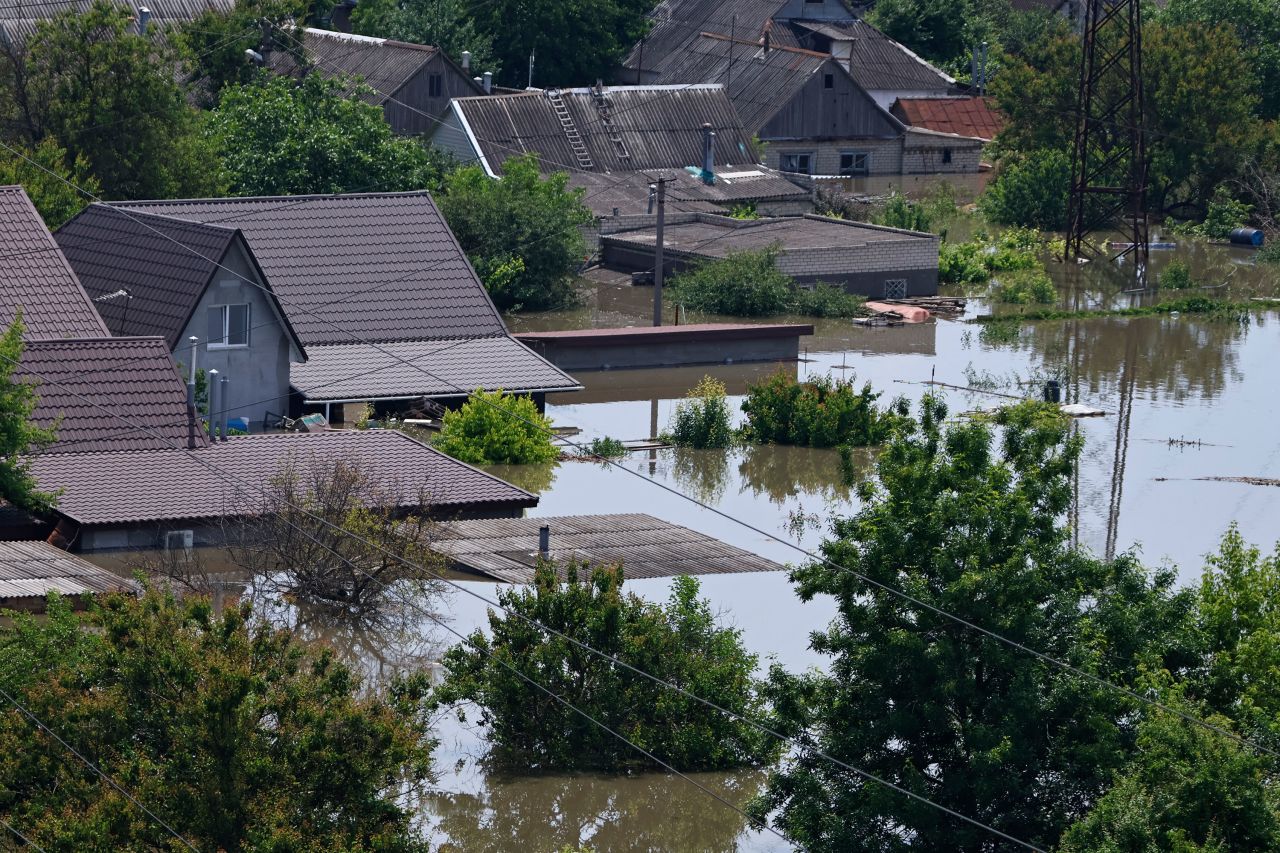 A view from the roof of residential building in a flooded area of Kherson on June 7. 