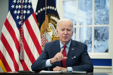 US President Joe Biden speaks with members of the White House Covid-19 Response Team on January 4, in the South Court Auditorium of the White House in Washington, DC. 