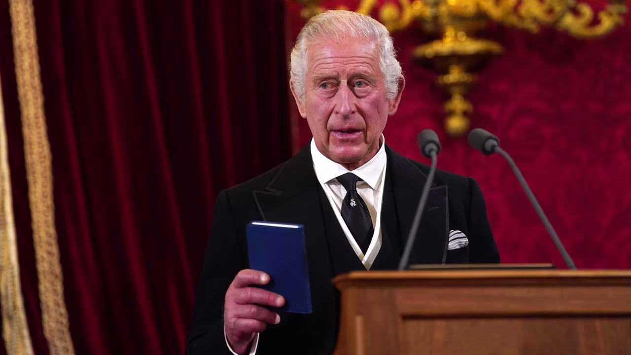 King Charles III speaks during his proclamation on September 10, in London. 