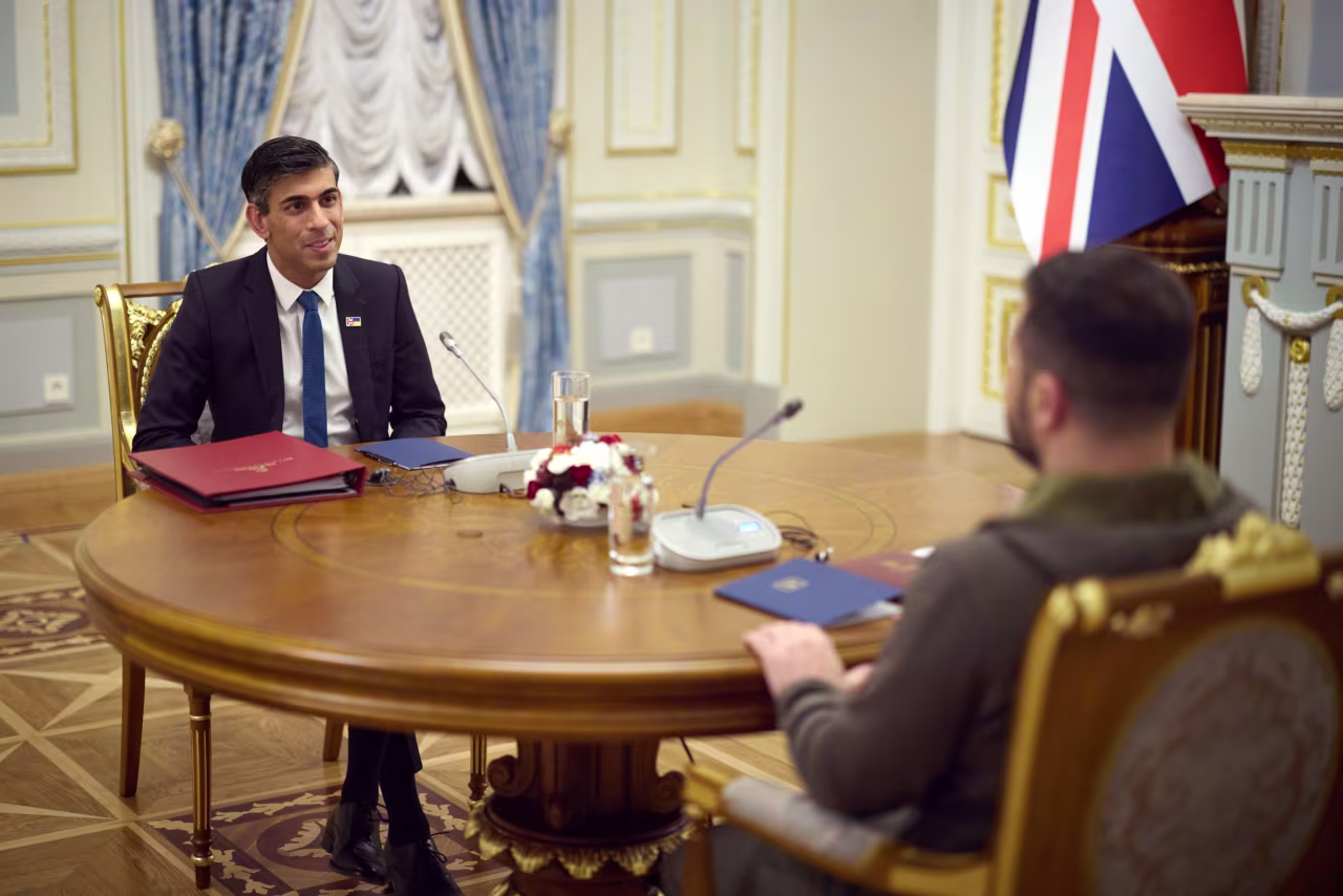 UK Prime Minister Rishi Sunak meets with Ukrainian President Volodymyr Zelensky in Kyiv, Ukraine, on Saturday, November 19. 