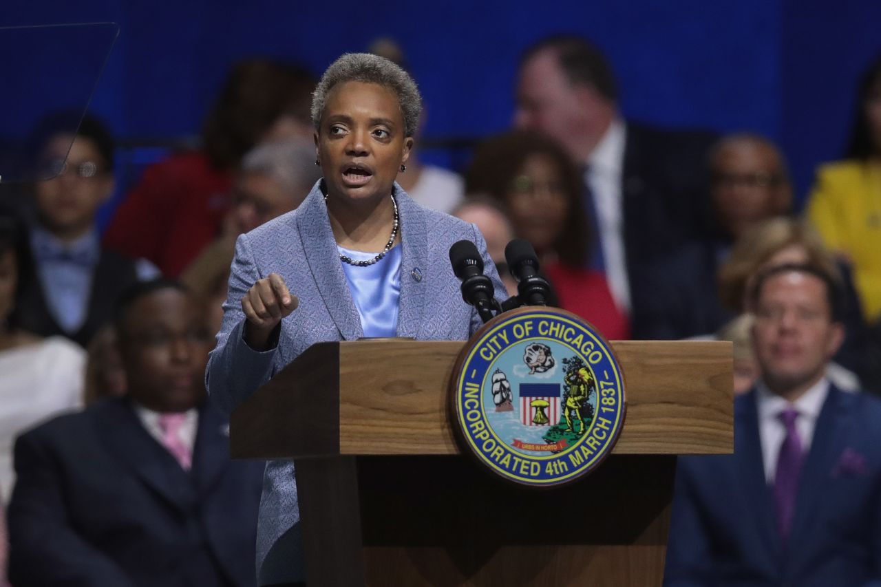 Chicago Mayor Lori Lightfoot speaks after being sworn in as Mayor of Chicago during a ceremony in Chicago, Illinois, on May 20, 2019.