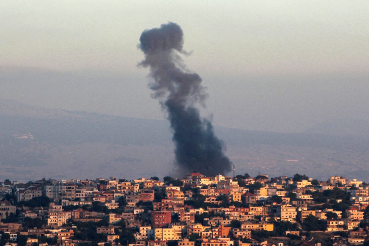 Smoke billows from the site of an Israeli airstrike that targeted the southern Lebanese village of Khiam near the border with Israel on May 29. 