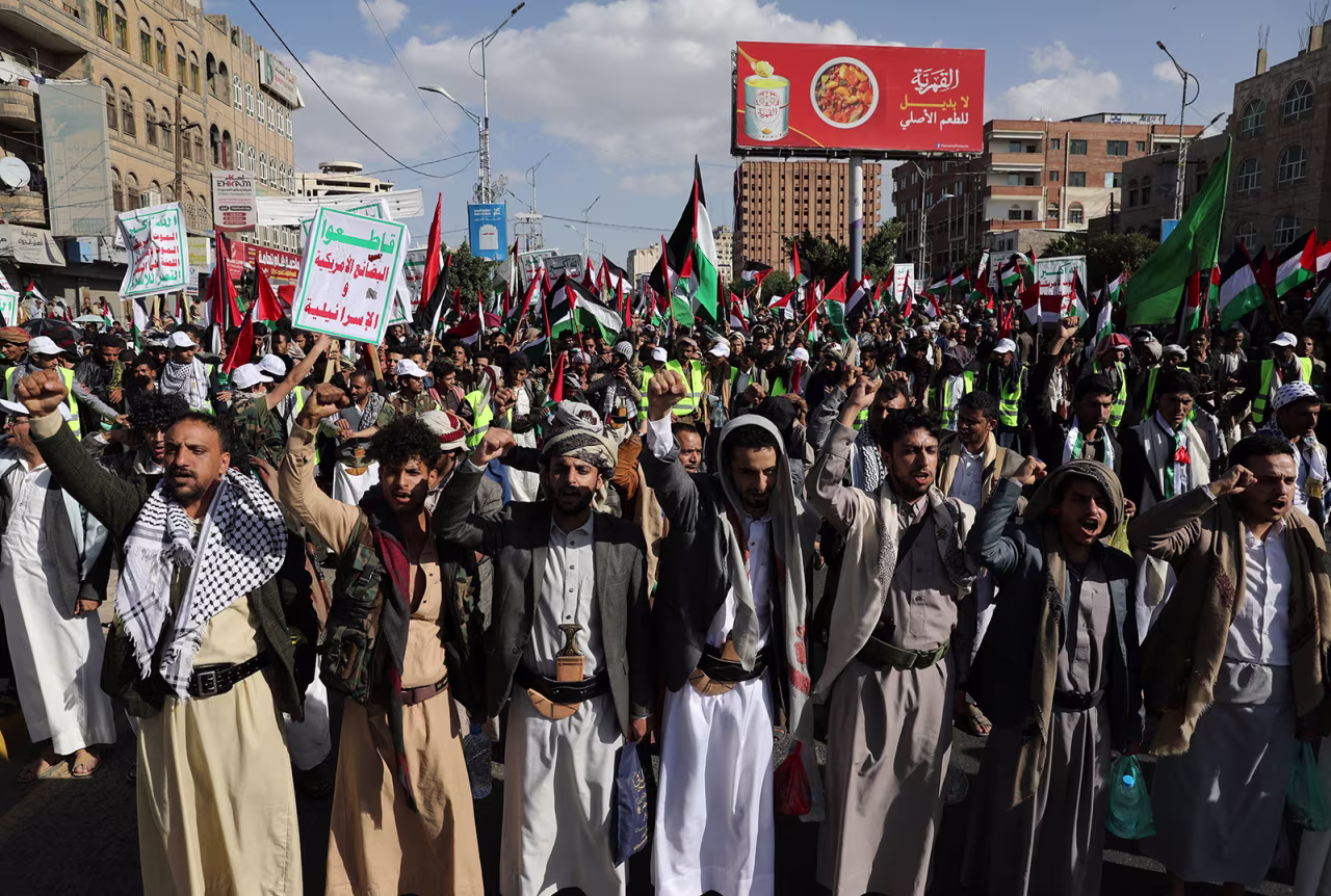 Protesters march Friday in Sanaa, Yemen, to condemn Israel’s offensive in Gaza.