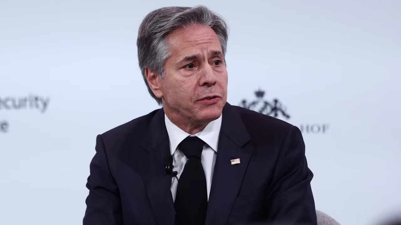 US Secretary of State Antony Blinken speaks at the Munich Security Conference on February 18. 