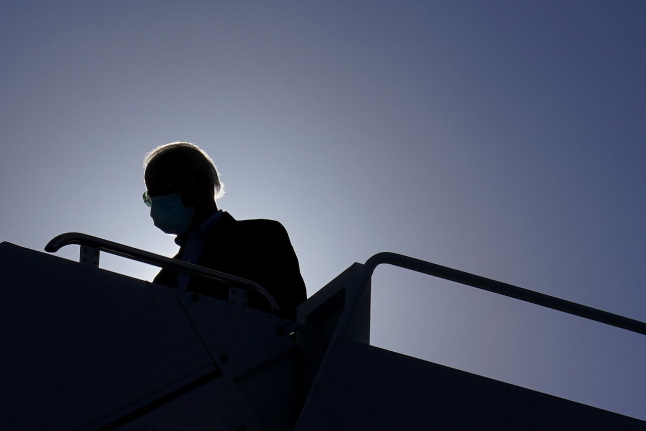 Democratic presidential candidate Joe Biden arrives on his campaign plane at Nashville International Airport on Thursday in Nashville. 