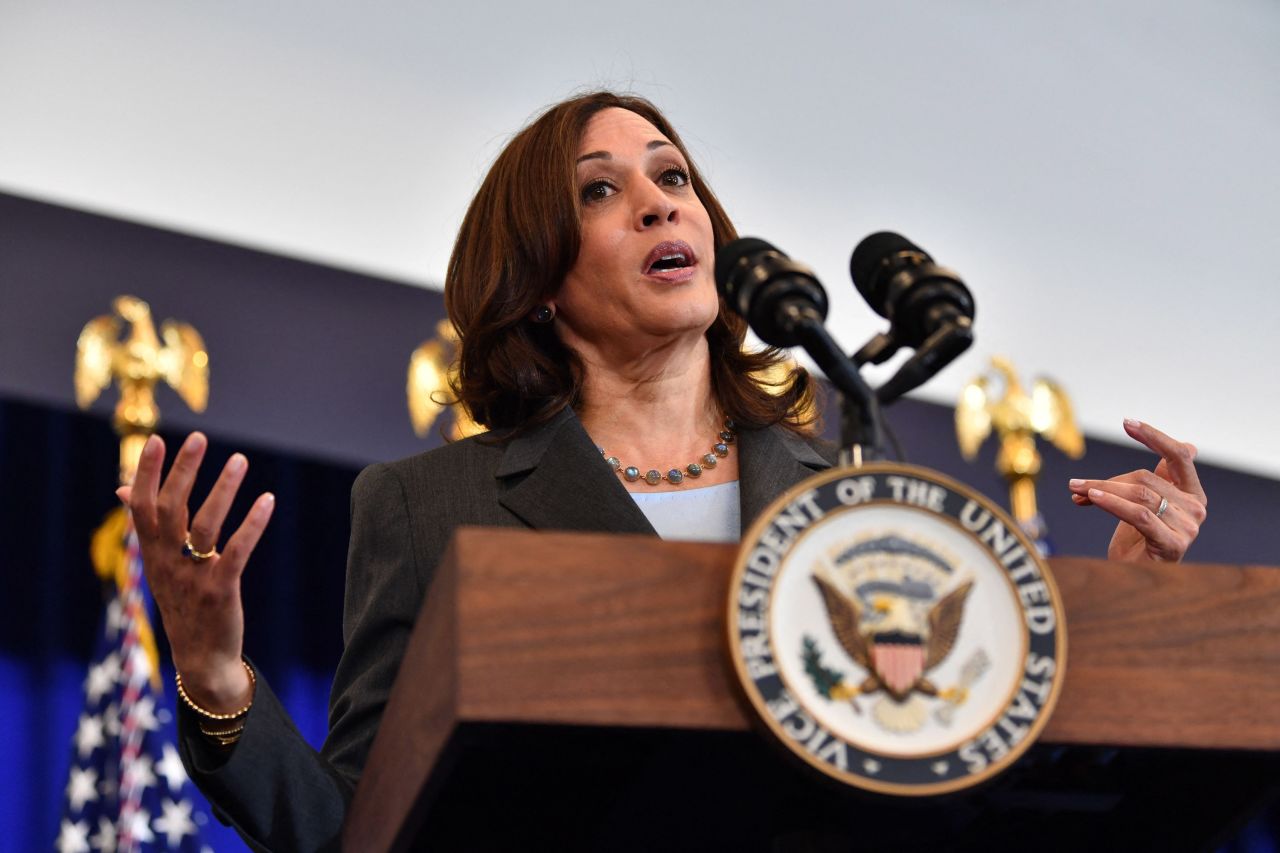 Vice President Kamala Harris delivers remarks at a vaccine mobilization event at the TCF Center in Detroit, Michigan, on July 12.