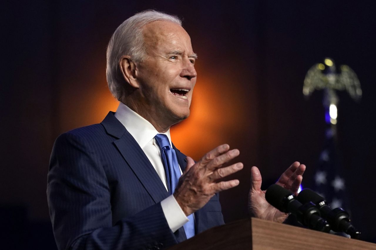 Democratic presidential candidate Joe Biden speaks on Friday in Wilmington, Delaware.