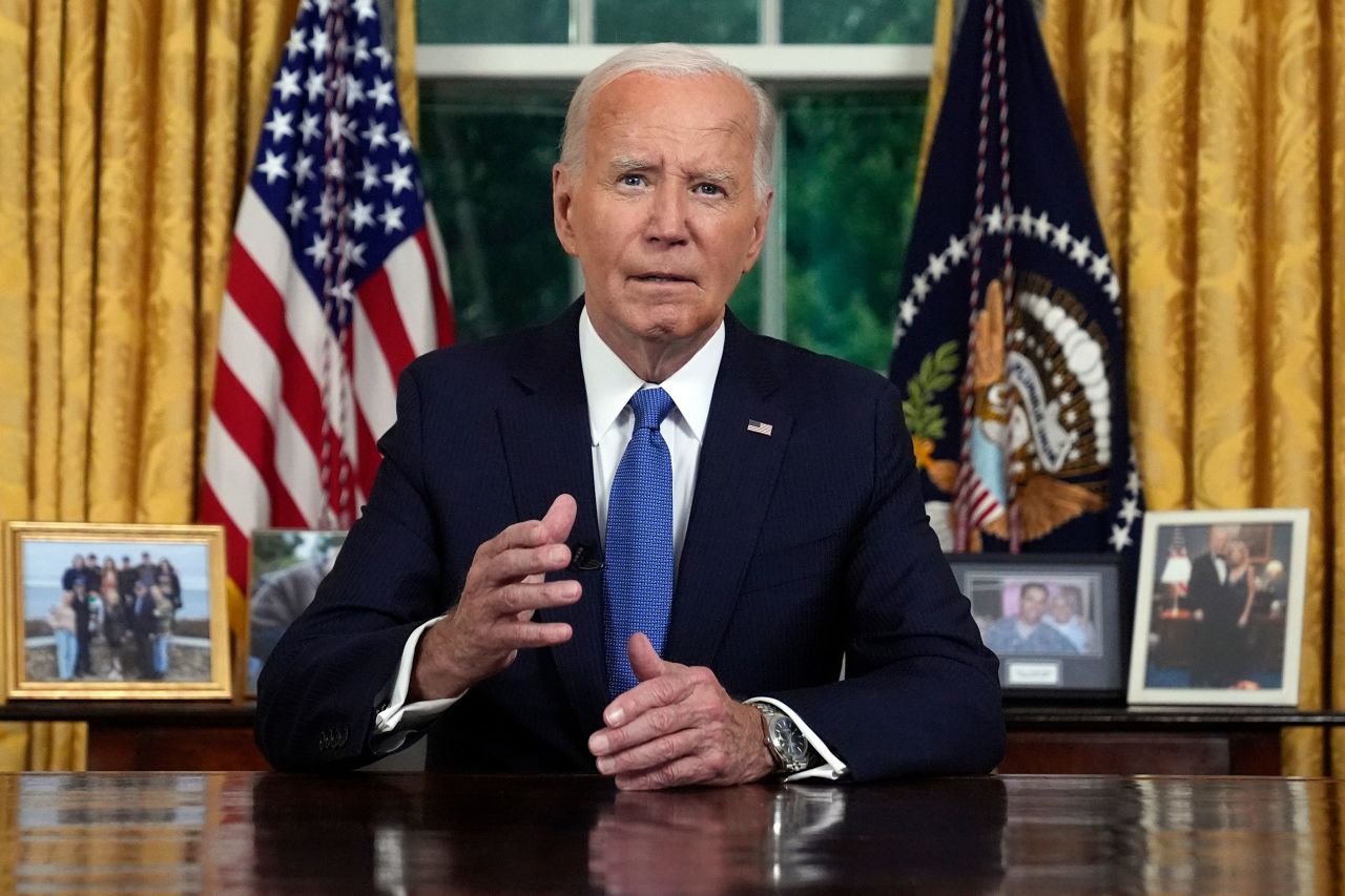 President Joe Biden speaks from the Oval Office of the White House on July 24 in Washington, DC.