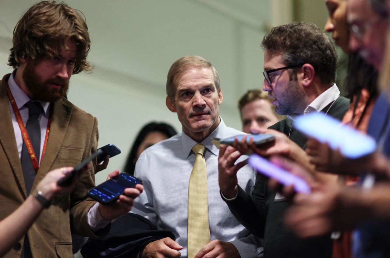 Rep. Jim Jordan speaks to reporters at the Capitol in Washington on Thursday.