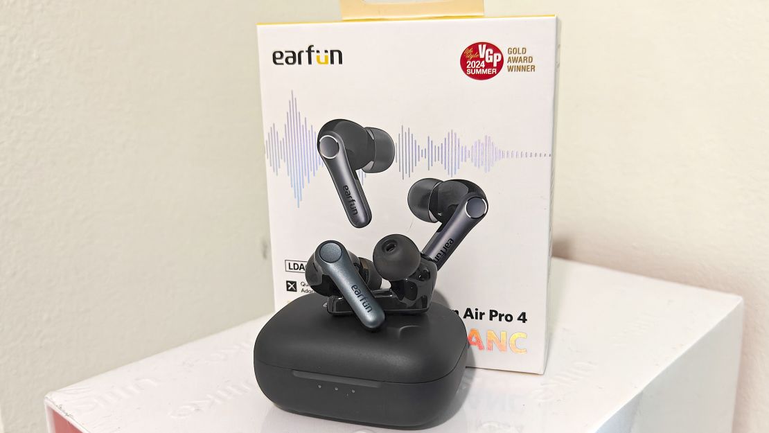 EarFun Air Pro 4 and the case in front of its box.