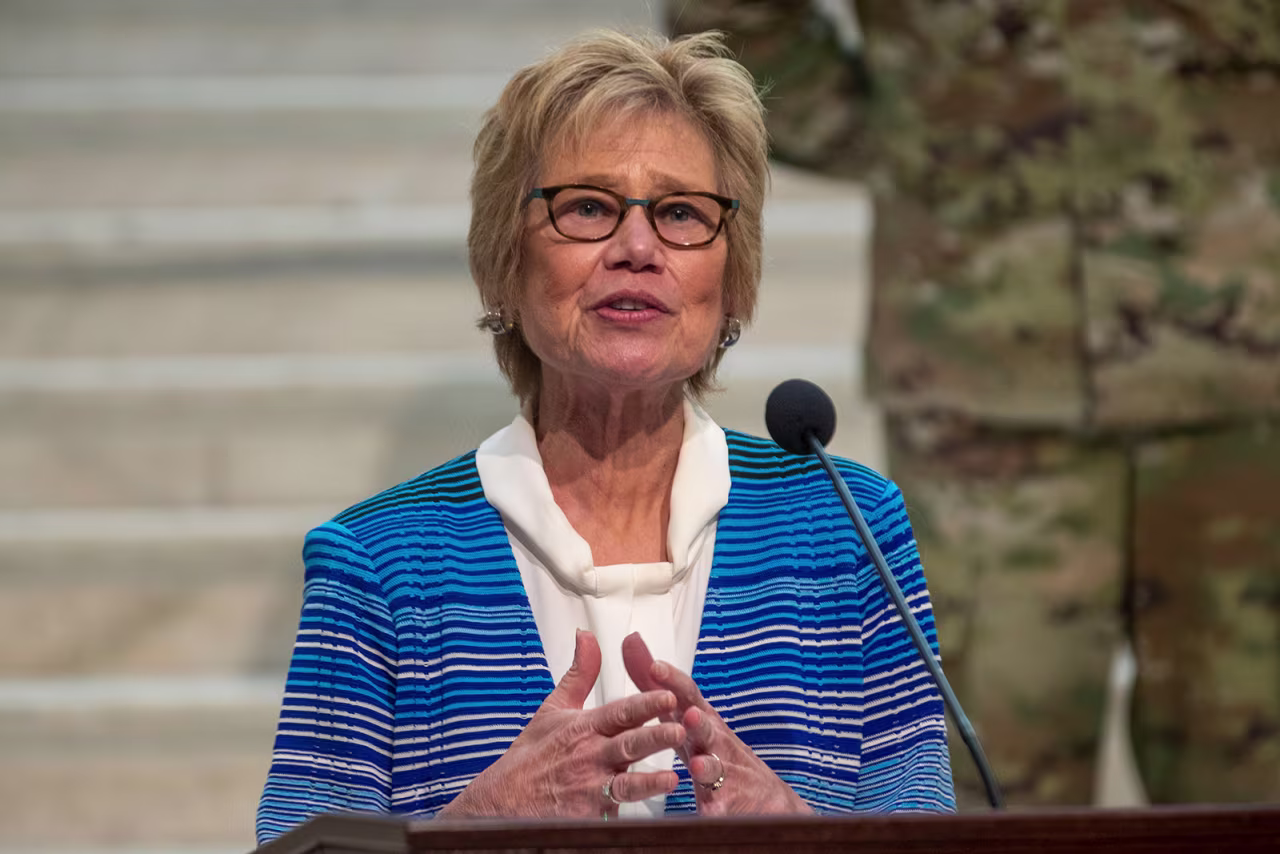 Dr. Kathleen Toomey, commissioner for the Georgia Department of Public Health, gives updates on coronavirus data in the state, during a news conference at the Capitol in Atlanta, on April 27.