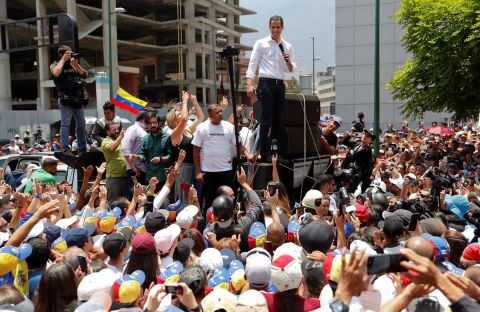 Guaido speaking to the crowd in Caracas.