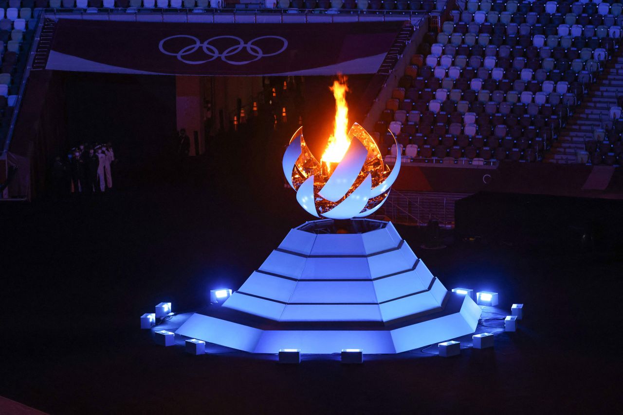 A view shows the Olympic cauldron.