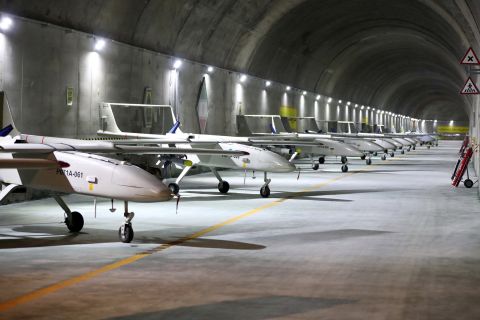 Drones are seen at an underground site at an undisclosed location in Iran, in this handout image obtained on May 28, 2022. 