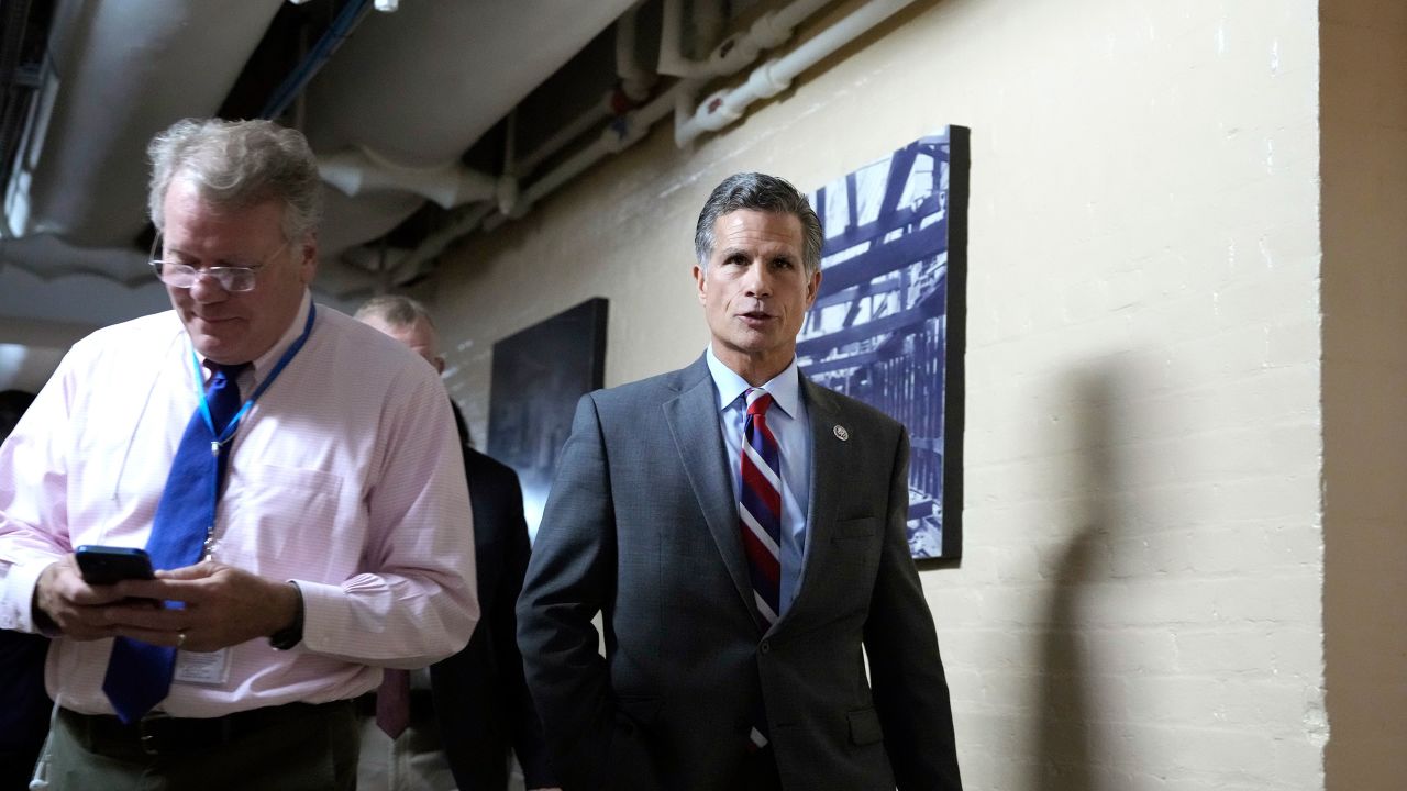 Rep. Dan Meuser leaves a closed-door House Republican meeting at the US Capitol on October 20, 2023 in Washington, DC. 