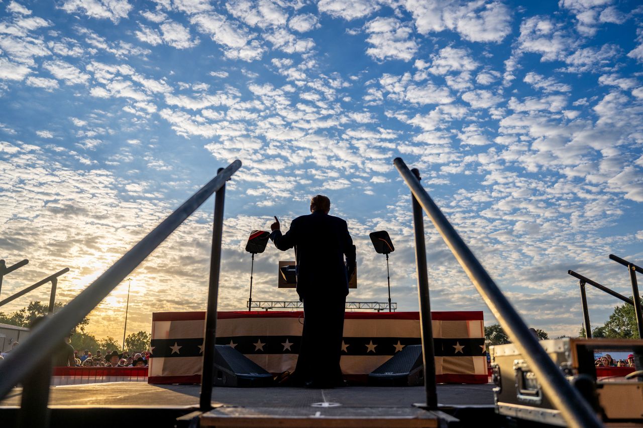 Former President Donald Trump speaks during a campaign rally at Trendsetter Engineering Inc. on November 2, 2023 in Houston, Texas. 