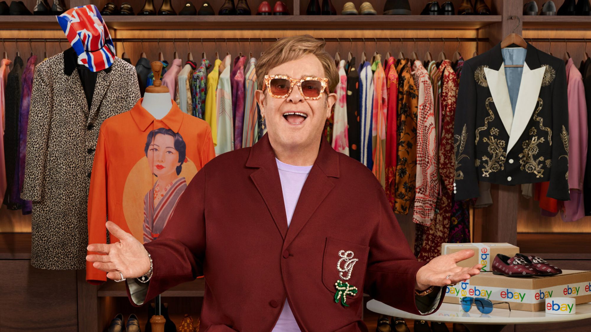 Elton John is selling off items from his wardrobe to raise funds for the Elton John AIDS Foundation.