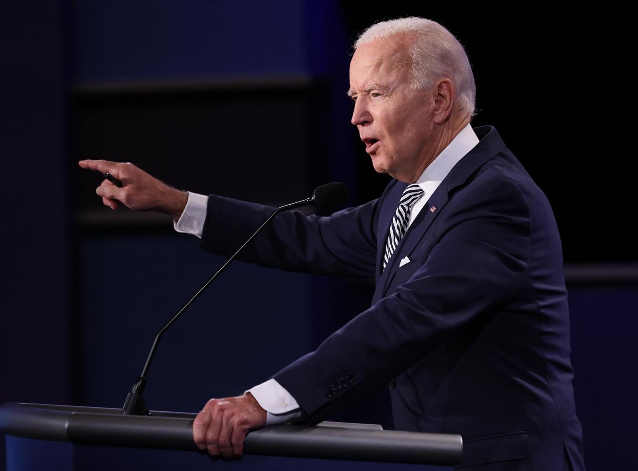 Democratic presidential nominee Joe Biden participates in the first presidential debate against U.S. President Donald Trump.