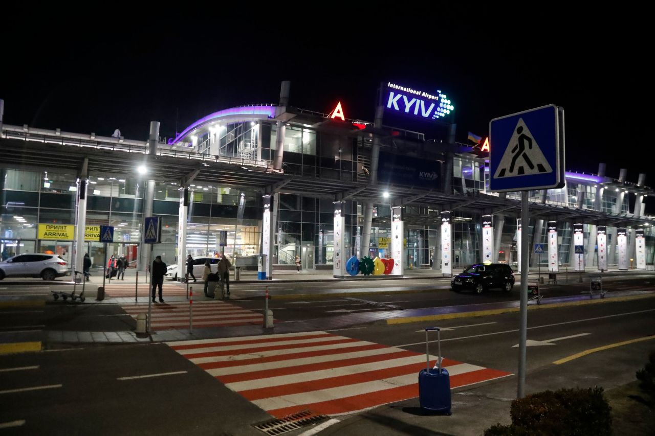 An outside view of the international airport in Kyiv, Ukraine, on February 16.?