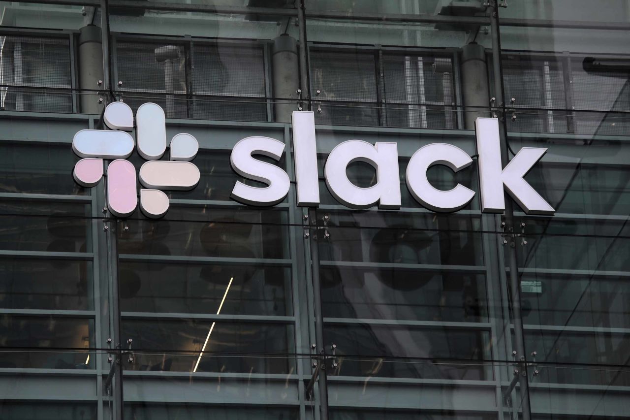 A view of Slack headquarters in San Francisco, California, in April 2019.