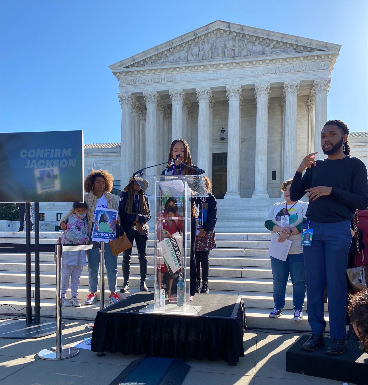 Samiya Williams reads a letter to Judge Jackson in front of the Supreme Court ahead of hearings on Monday, March 21, 2022.