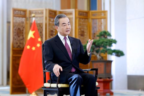 Chinese State Councilor and Foreign Minister Wang Yi is seen in a recent interview with Xinhua News Agency and China Media Group in Beijing, on December 31, 2020.
