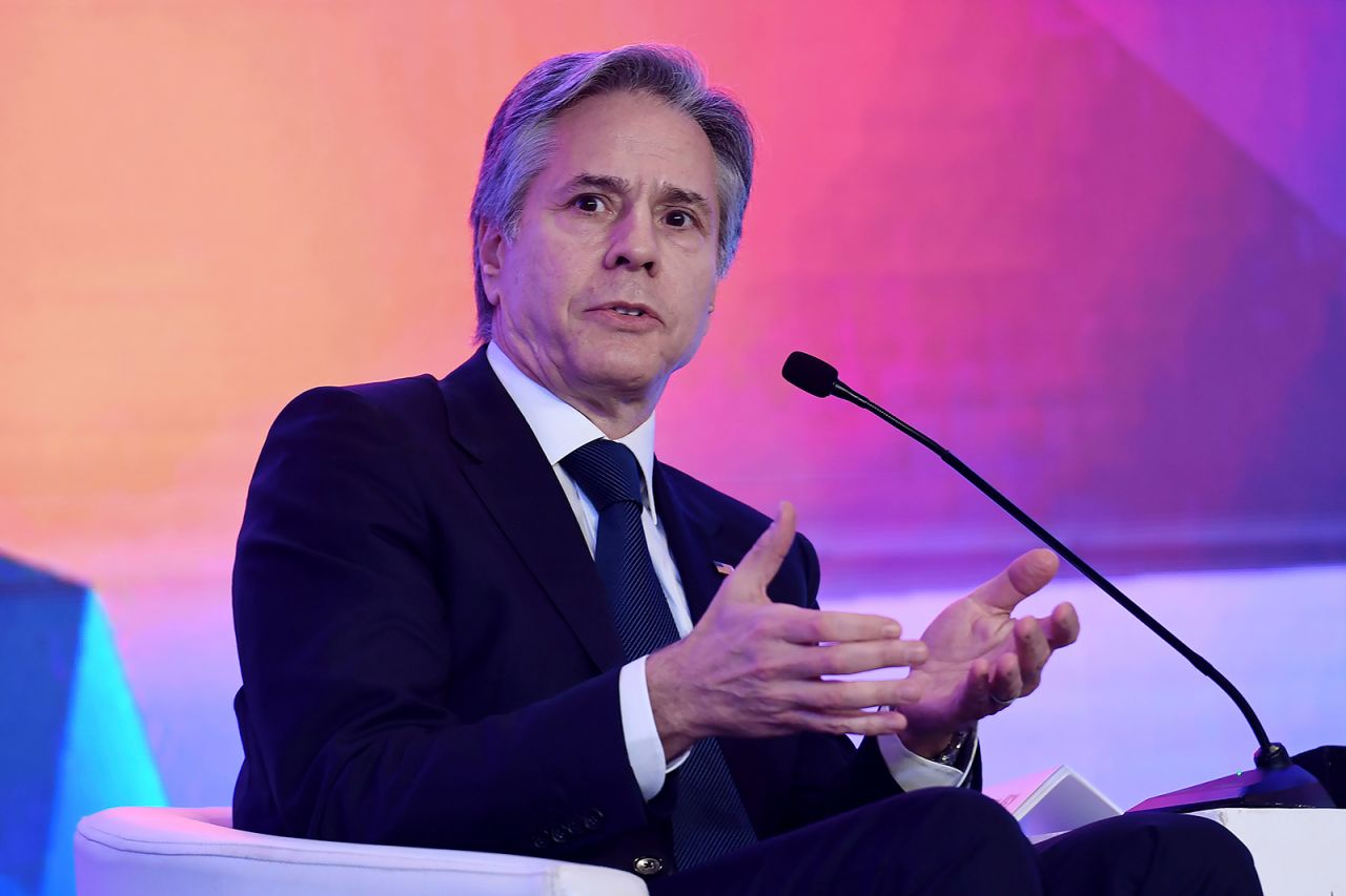 Antony Blinken speaks during a Quad ministers' panel at the Taj Palace Hotel in New Delhi on Friday, March 3.