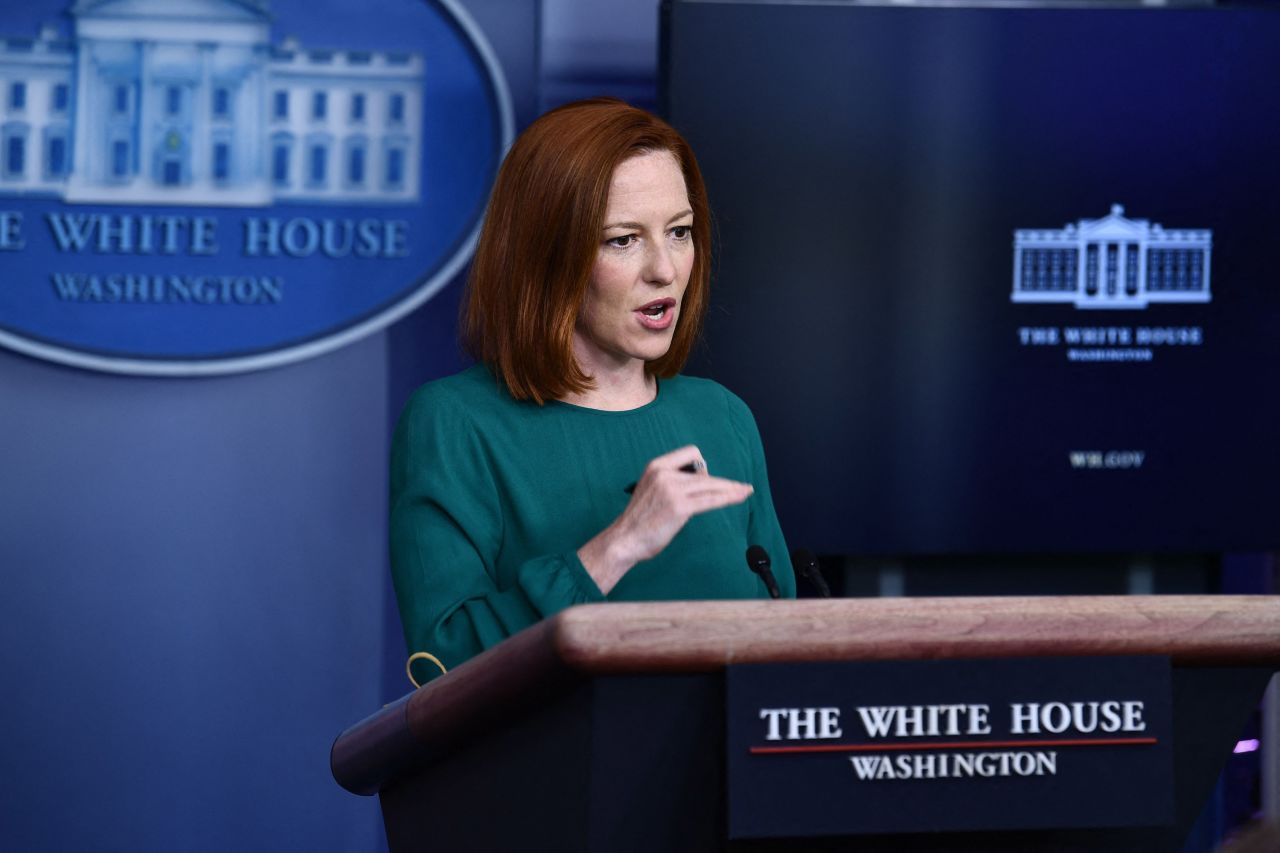 White House Press Secretary Jen Psaki speaks during the daily press briefing on April 6 in the Brady Briefing Room of the White House in Washington, DC. 