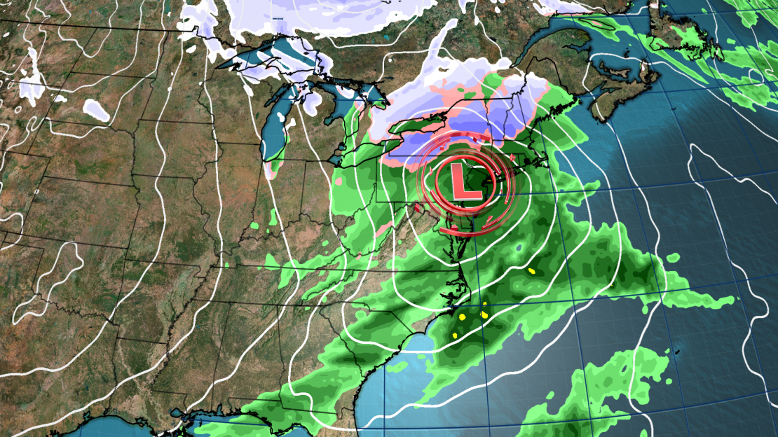 A forecast scenario has a strong storm rolling through the Northeast Thursday afternoon.