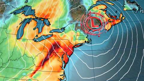 Strong winds (pictured) and wintry weather will blow through the Midwest and Northeast this week. This snapshot shows how strong wind gusts could become Thursday afternoon.