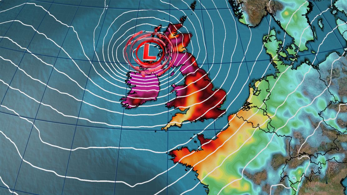 A strong storm system will slam northwest Europe with hurricane-force wind gusts Friday.